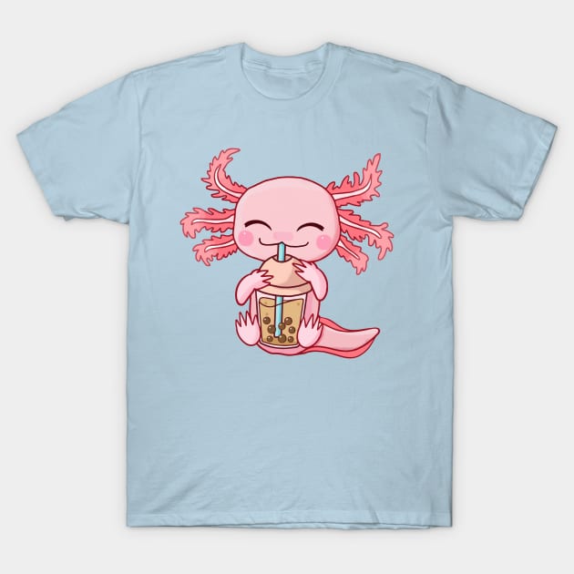 Kawaii Axolotl Drinking Boba Bubble Tea Anime Girls T-Shirt by Tee-Riss